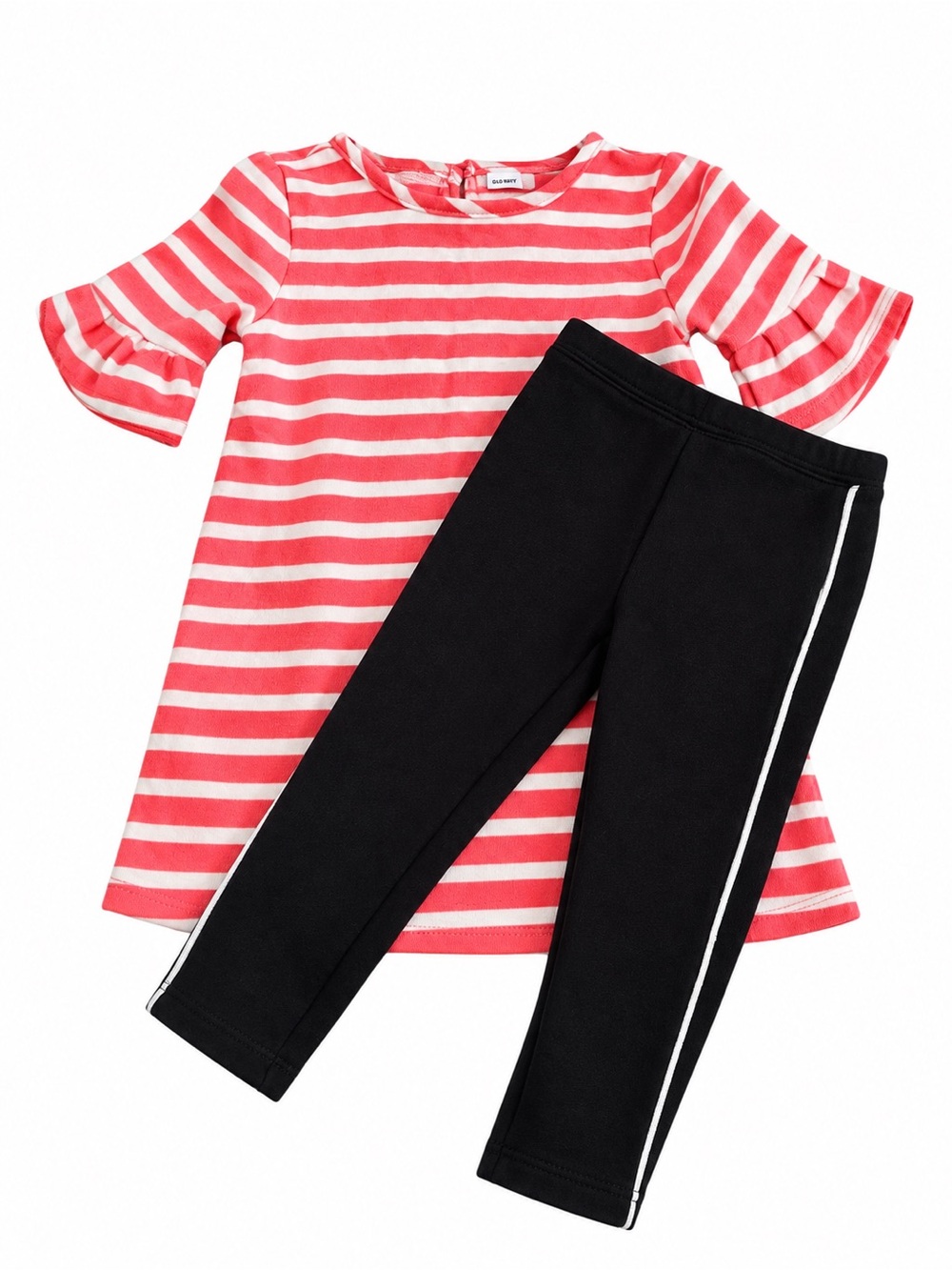 Old Navy Coral and White Striped Top with Black Leggings Pajama Set